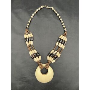 Unbranded Statement Necklace Women OS Cream Brown Wood Bone Resin Boho Tribal